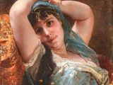 une image d'un tableau représentant une femme en robe bleue