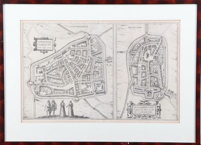 a drawing of a map of a town and a town in a wooden frame