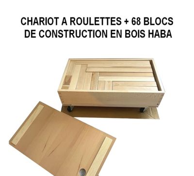 Chariot à roulettes avec 68 blocs de construction en bois HA…