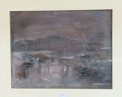 a picture of a painting of boats in the water