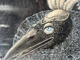 a painting of a bird with a very large beak