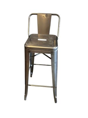 tabouret de bar en métal argenté avec dossier et accoudoirs