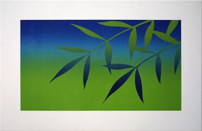 une image d'une photo d'un tableau représentant un fond vert et bleu