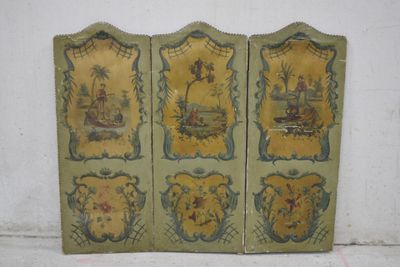 three panels of a wall with a picture of a ship and a boat