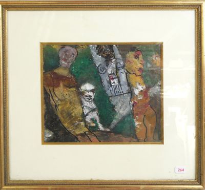 painting of a man with a dog and a cat in a gold frame