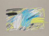 drawing of a blue and yellow abstract painting on a gray background