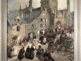 an image of a painting of a crowd of people in front of a building