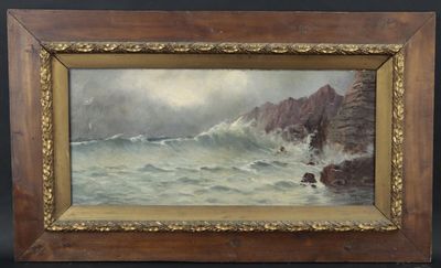 P. L. NOEL "Mer déchaînée sur les falaises", huile sur toile…