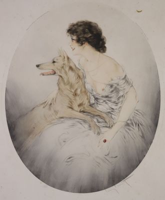 Louis ICART (1888-1950) Élégante au chat