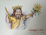 painting of a man with a crown holding a star and a staff
