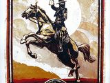 une affiche représentant un homme à cheval, assis sur le dos d'un cheval