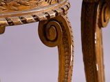 pair of carved wood tables with marble top and legs