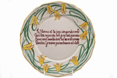 MALICORNE Assiette en faïence émaillée polychrome parlante "…
