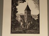 une photo d'une photo d'une église accrochée au mur