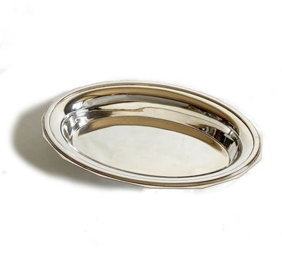 Bannette de forme ovale en métal argenté à bordure moulurée …