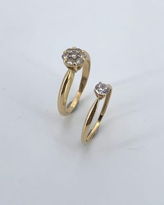 Bague fleur et bague solitaire en or jaune 750 °/°°° (18K) s… - Photo 1