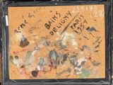 an image of a painting with writing on it on a wooden surface