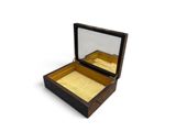 an image of a small wooden box with a mirror in it