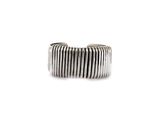 a close up of a silver ring on a white background