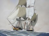 a painting of a tall ship in the water