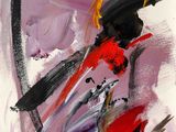 une peinture abstraite représentant un homme tenant une épée à la main