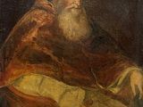 un vieux tableau représentant un homme à la longue barbe, assis sur une chaise