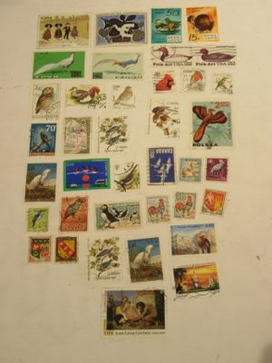 a lot of stamps on the wall of a room