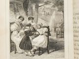un vieux livre sur lequel figure la photo d'une famille assise sur un banc