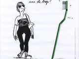 une affiche représentant une femme tenant une brosse à dents