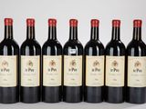 six bouteilles de vin rouge alignées
