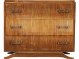 a wooden chest of drawers on a white background
