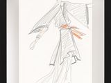 dessin représentant une femme en robe longue tenant un parapluie