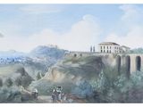 an image of a painting of a castle on top of a hill