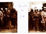 two black and white photos of a group of men in uniform
