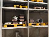 many shelves with different types of items on them