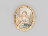 une image représentant un portrait miniature d'une femme vêtue d'une robe bleue