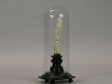 a candle that is in a glass dome on a table
