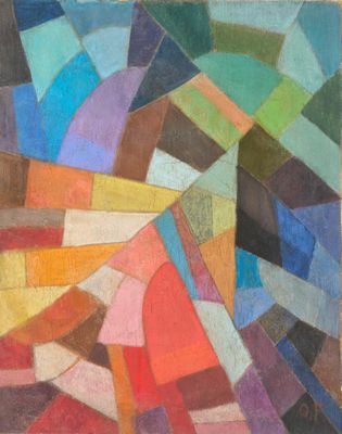 an image of a painting of colorful shapes on a white background