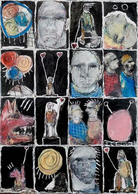 une image représentant le dessin d'un homme aux multiples visages