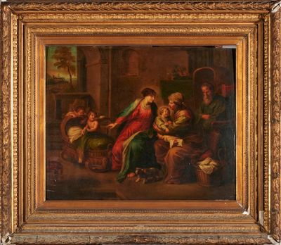 un tableau représentant une réunion de famille dans un salon