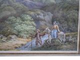 a picture of a painting of a man and a woman on a horse
