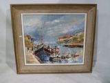 une image d'une peinture de bateaux dans un port