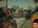 an image of a painting of a man with a horse in a field