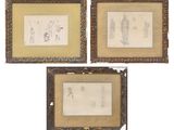 un ensemble de trois dessins encadrés représentant des personnages