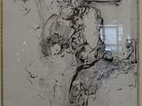 a black and white drawing of two people in a room