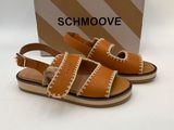 schmoove tan leather sandals with white stitching