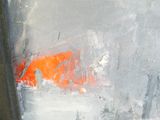 a painting of an orange object in the middle of a painting
