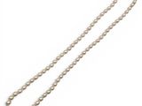 a close up of a pearl necklace on a white background