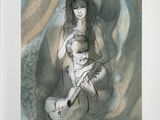 drawing of a woman holding a baby in her arms