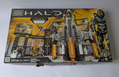 lego has a box with a picture of a man in a halo armor suit